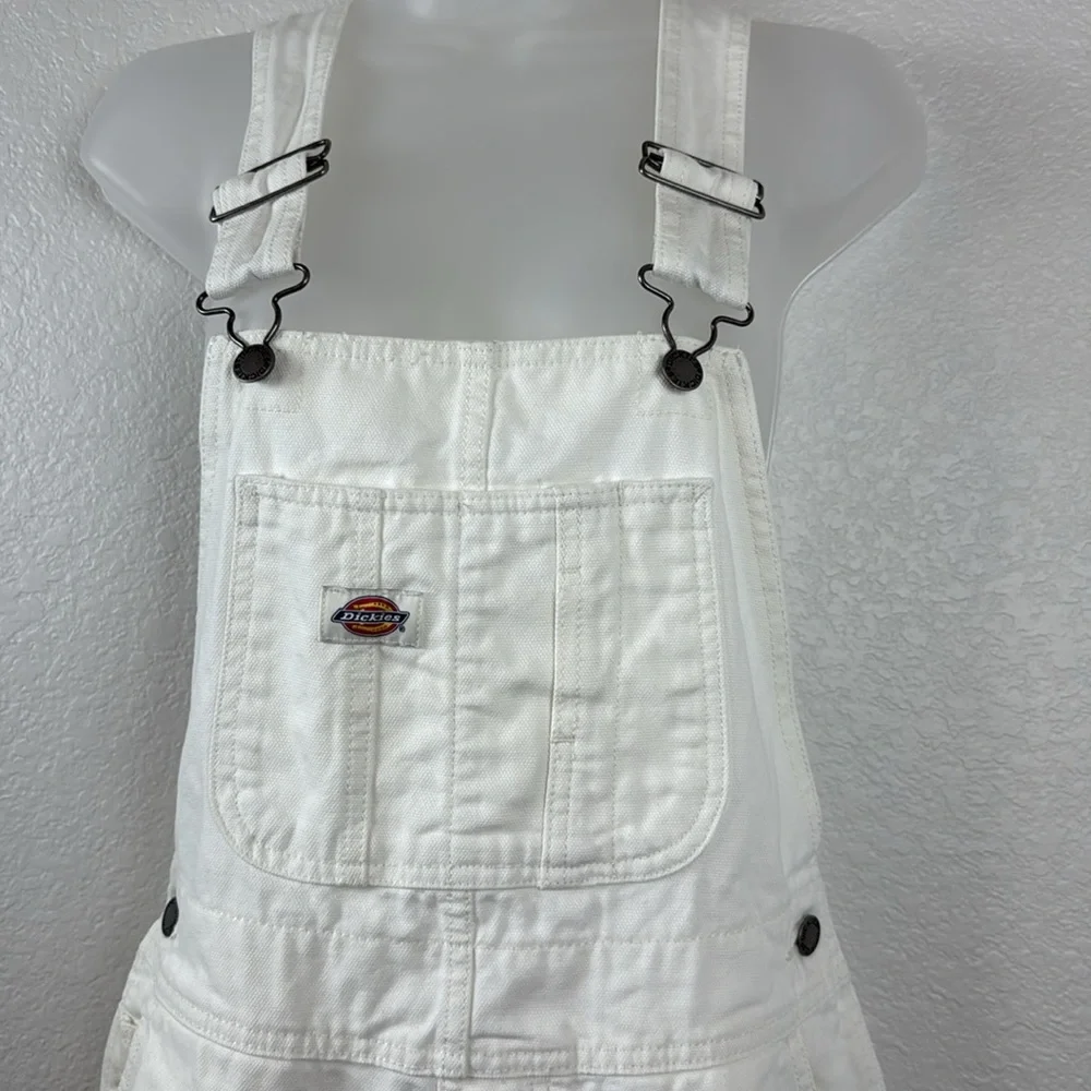 Dickies Duck canvas short bib overalls in stonewash cream Size X-Small NWOT - Picture 8 of 11